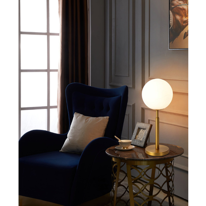 Modern Globe Table Lamp with Pill-Shaped Post - Mid-Century Orb Desk Light