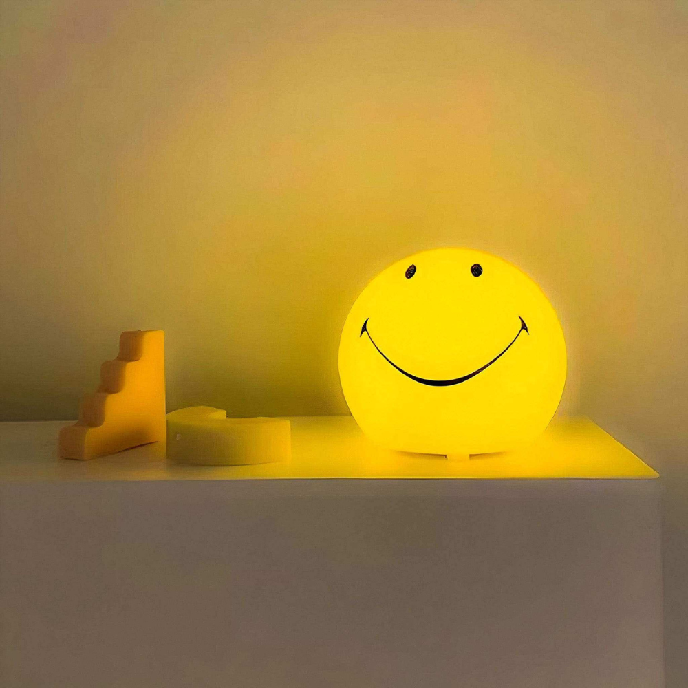 Smiley Face Table Lamp with Yellow Globe Shade - Modern Mid Century