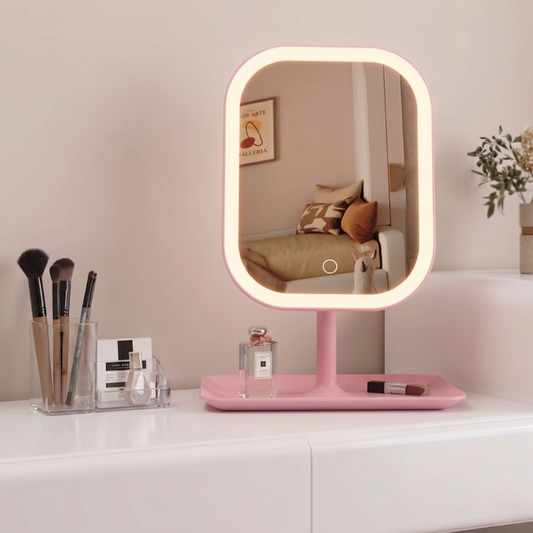 Miroir de maquillage rechargeable avec plateau de rangement intégré - Moderne et minimaliste