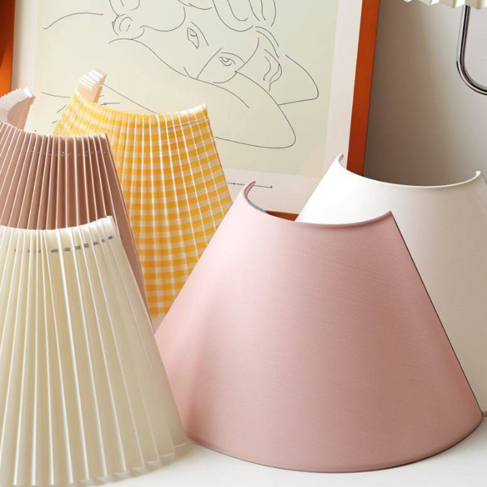 Wall Sconce with Tapered Fabric Shade - Modern Mid Century Wood