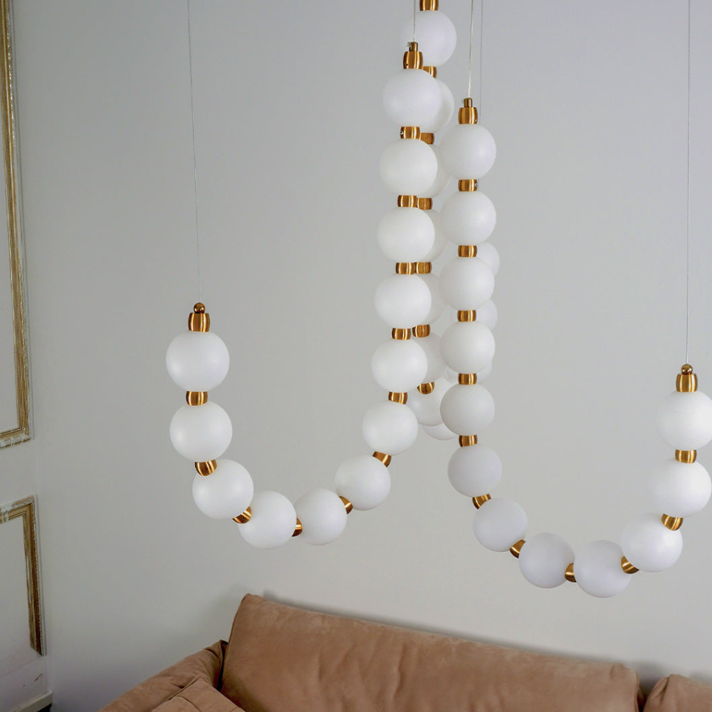 Hanging Ceiling Light with Acrylic Globes - Minimalist Sculptural Gold