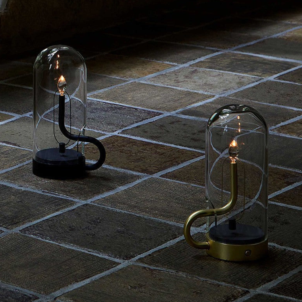 Wiederaufladbare Glaszylinder-Akzentlampe – Mid-Century-Batterieleuchte