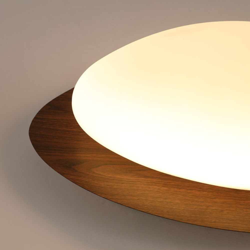 Flush Mount Ceiling Light with Wood Tone - Modern Scandinavian Pebble