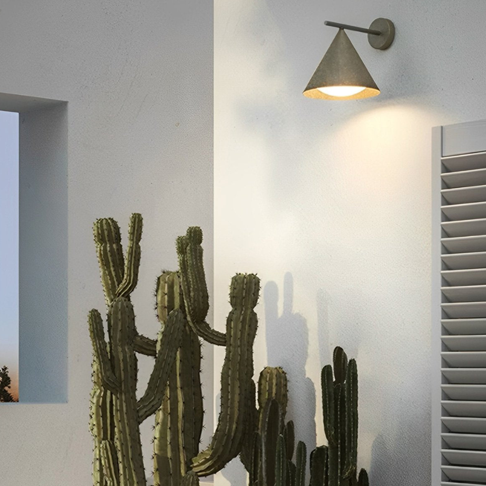 Outdoor LED Porch Lights with Conical Metal Shade - Modern Wall Sconce