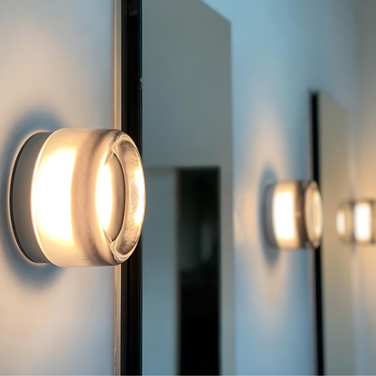 Round LED Wall Lamp with Textured Disk Shade - Modern Minimalist Sconce Light