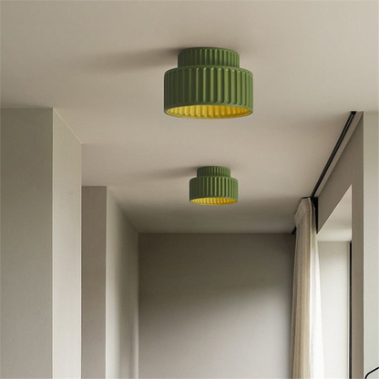 Modern Pleated Ceramic Flush Mount Ceiling Light - White Ribbed Lamp