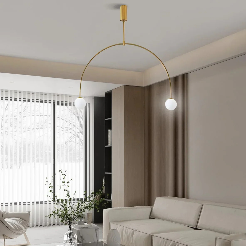 Lustre avec cadre métallique voûté et globes en verre - Moderne milieu du siècle