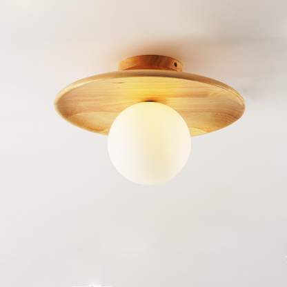 Flush Mount Ceiling Light with Wood Shade - Modern Scandinavian LED