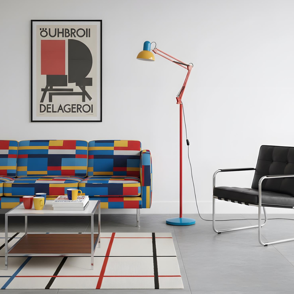Adjustable Floor Lamp – Memphis Style with Spring-Balanced Articulated Arm and Metal Dome Shade