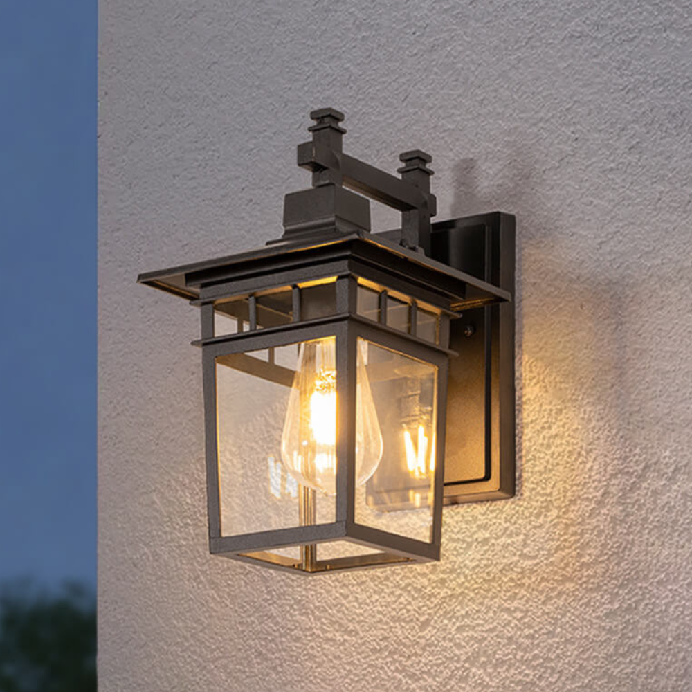 Die-Cast Aluminum Porch Light - Weather-Resistant Clear Glass Wall Lamp