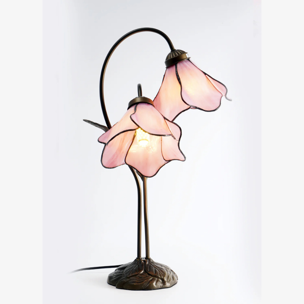 Table Lamp with Flower Glass Shades - Vintage Stained Glass Floral