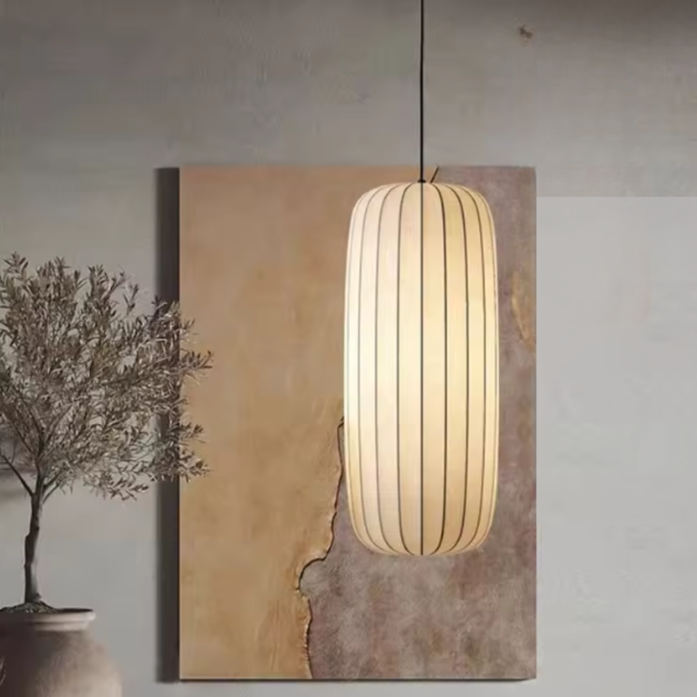 Pendelleuchte mit plissiertem Stoffschirm – Modernes Mid-Century-Hängelicht