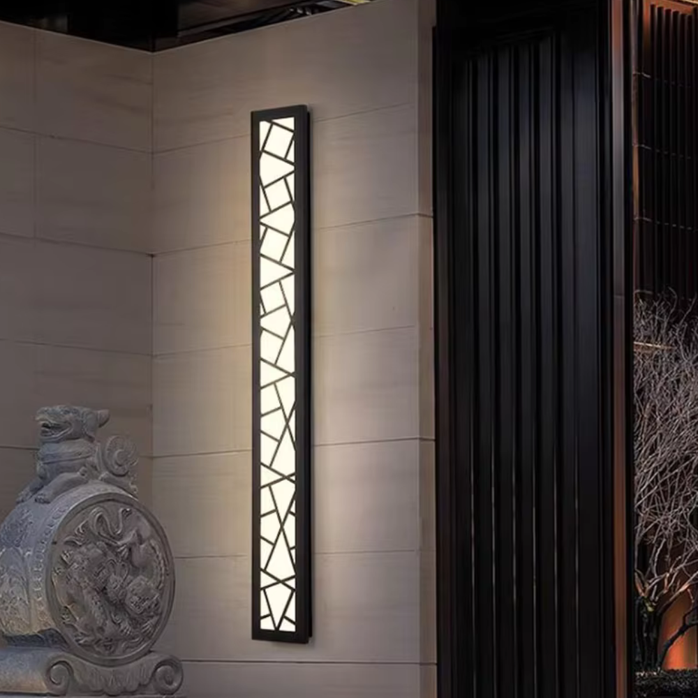 Long Geometric Outdoor Wall Sconce - Mosaic Pattern Linear LED Lantern