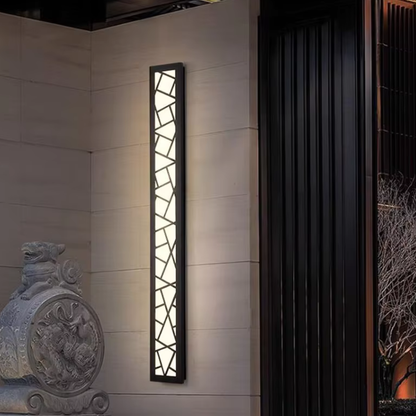 Long Geometric Outdoor Wall Sconce - Mosaic Pattern Linear LED Lantern