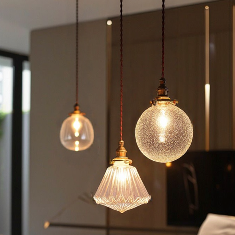 Hanging Ceiling Lamp with Rippled Crystal Glass - Retro Industrial