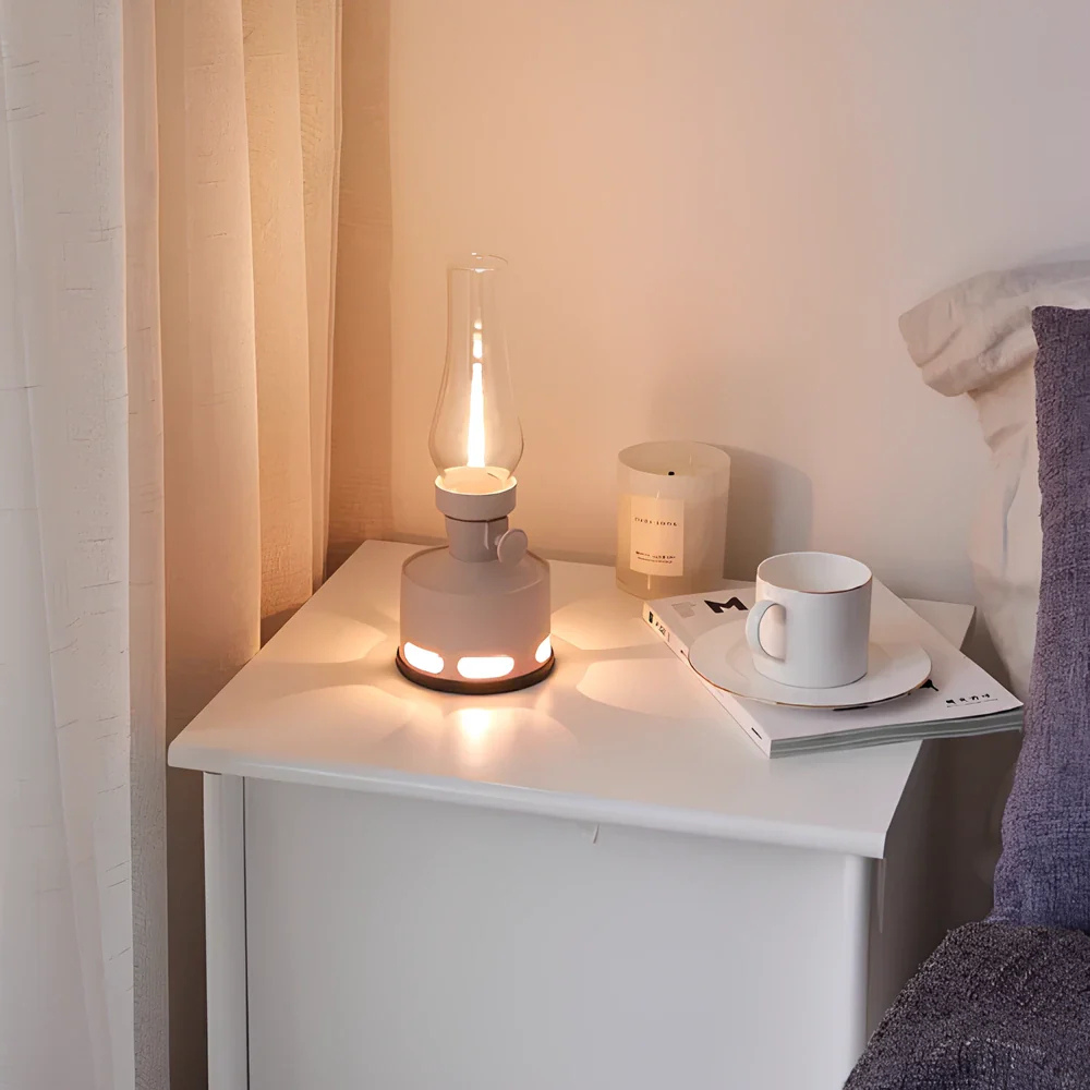 Lanterne à LED rechargeable style milieu du siècle - Lampe de table vintage à piles