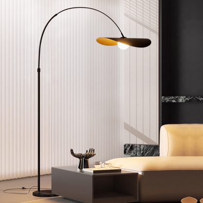 Arc Floor Lamp with Wavy Petal Shade and Iron Frame - Wabi Sabi Style