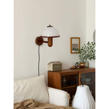 Mushroom Wall Sconce with Oak Wood Base - Mid Century Scandinavian