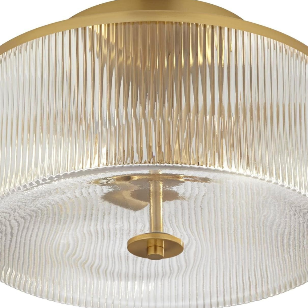 Modern Fluted Glass Drum Flush Mount - Ribbed Glass Ceiling Light