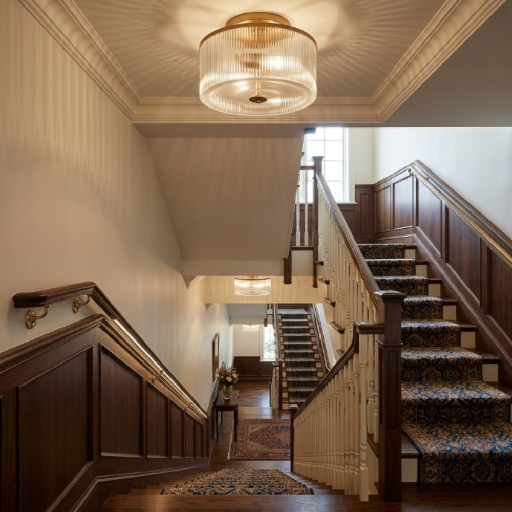 Modern Fluted Glass Drum Flush Mount - Ribbed Glass Ceiling Light