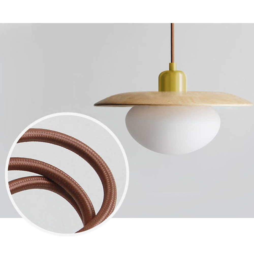 Moderne Pendelleuchte aus Kieselglas und Holz – Japandi Disk Pendelleuchten