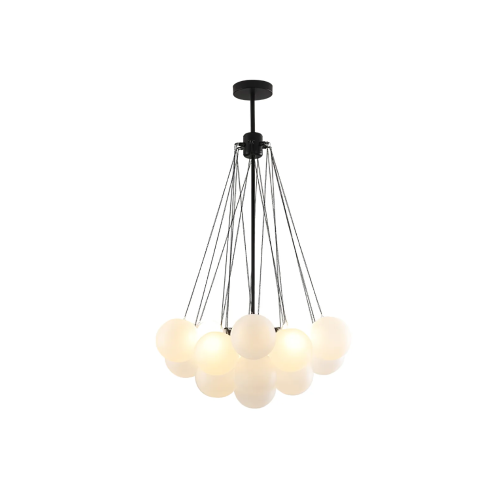 Kronleuchter mit Cluster-Glaskugelschirmen und verstellbarer Stange – Mid Century