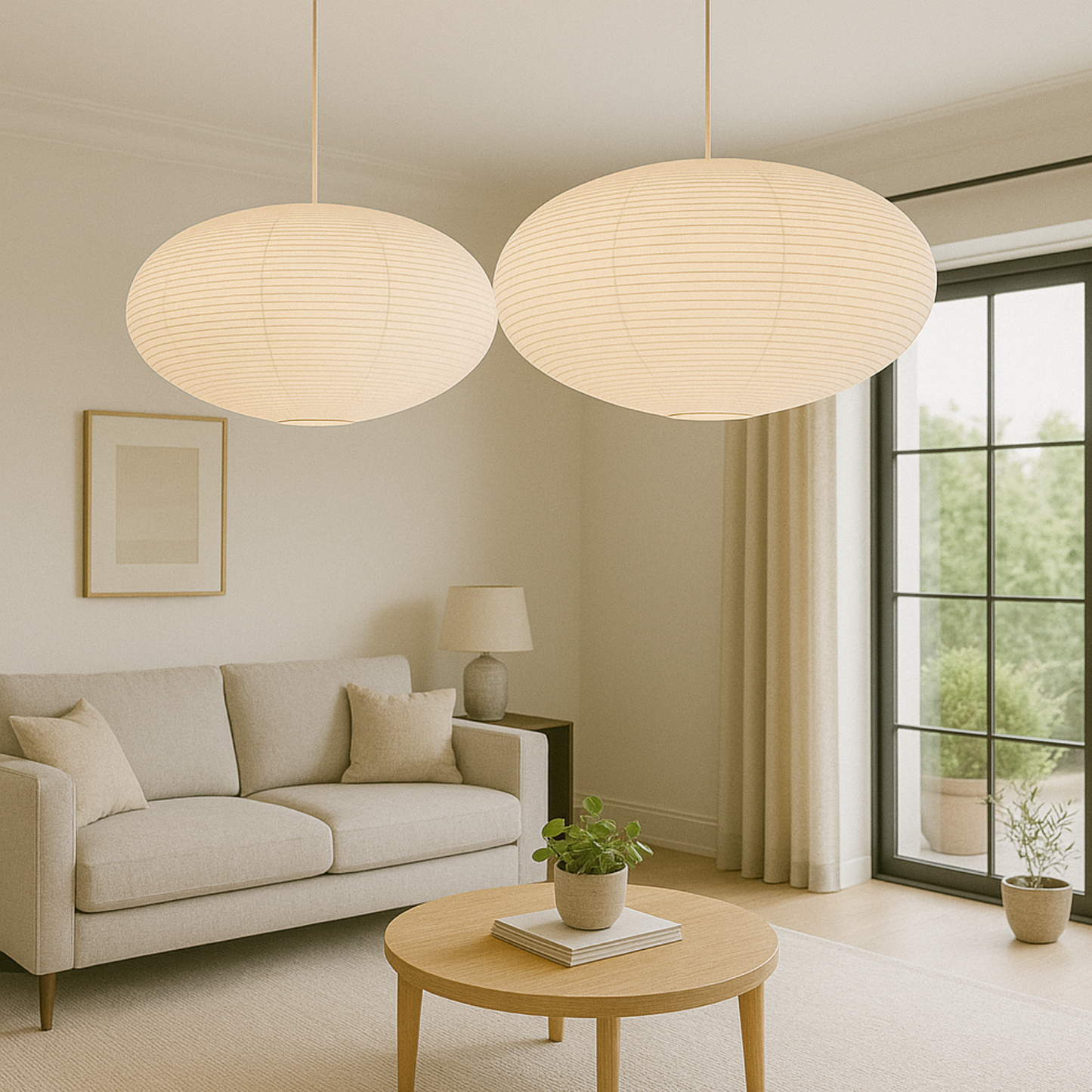 Lanterne suspendue en cocon de soie et papier de riz japonais moderne - Style Noguchi