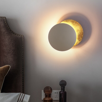 LED Lunar Eclipse Wall Sconce - Round Metal Backlit Halo Accent Lamp
