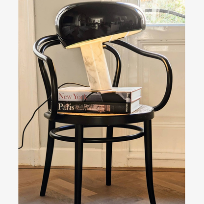 Architectural Marble Base Accent Lamp - Minimalist Glossy Stone Pedestal Light