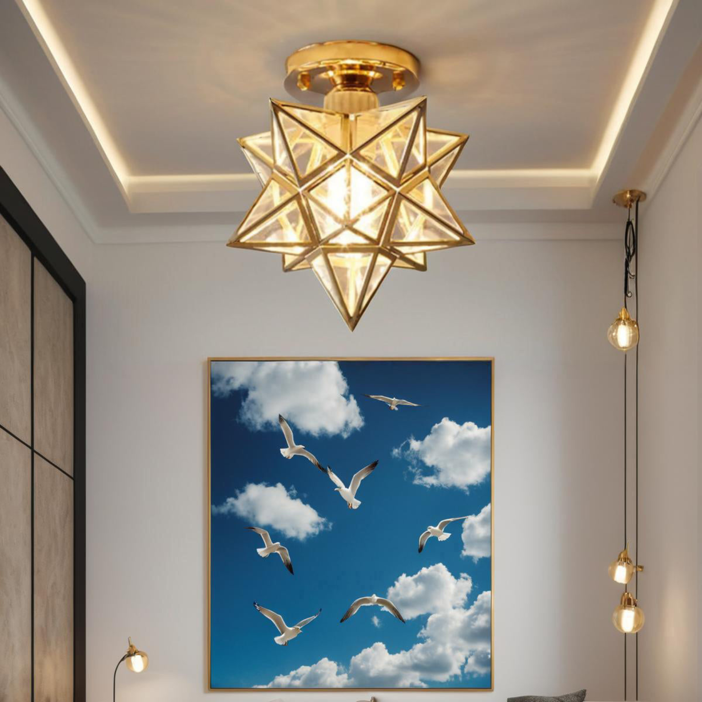 Plafonnier à forme d'étoile traditionnelle - Luminaire de plafond style ancien