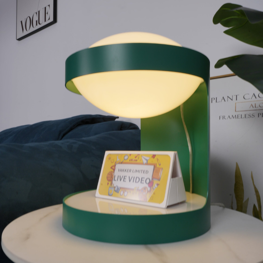 C-Shape Table Light with Frosted Glass Globe - Modern Bauhaus Green