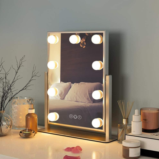Miroir de maquillage style Hollywood avec 9 ampoules LED et cadre en métal - Moderne