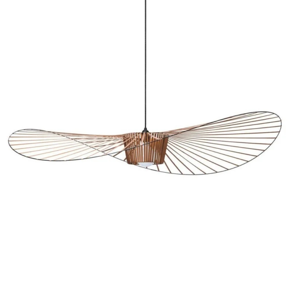 Ribbon Wave Pendant Light with Slotted Metal Frame - Modern Art Deco