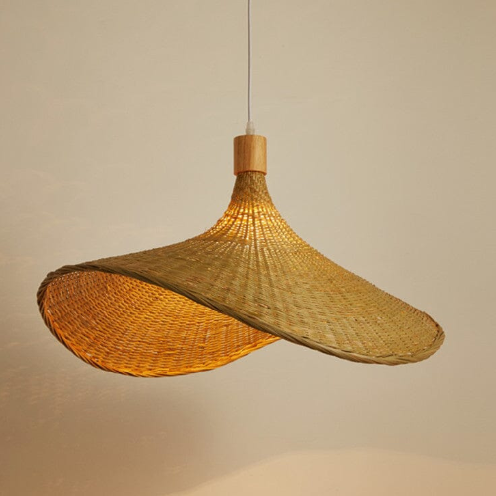 Woven Bamboo Sun Hat Pendant Light - Coastal Boho Decor
