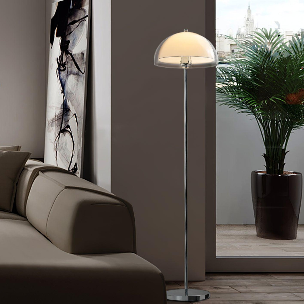 Stehlampe mit doppellagigem Acrylkuppel-Schirm und verchromtem Metallständer