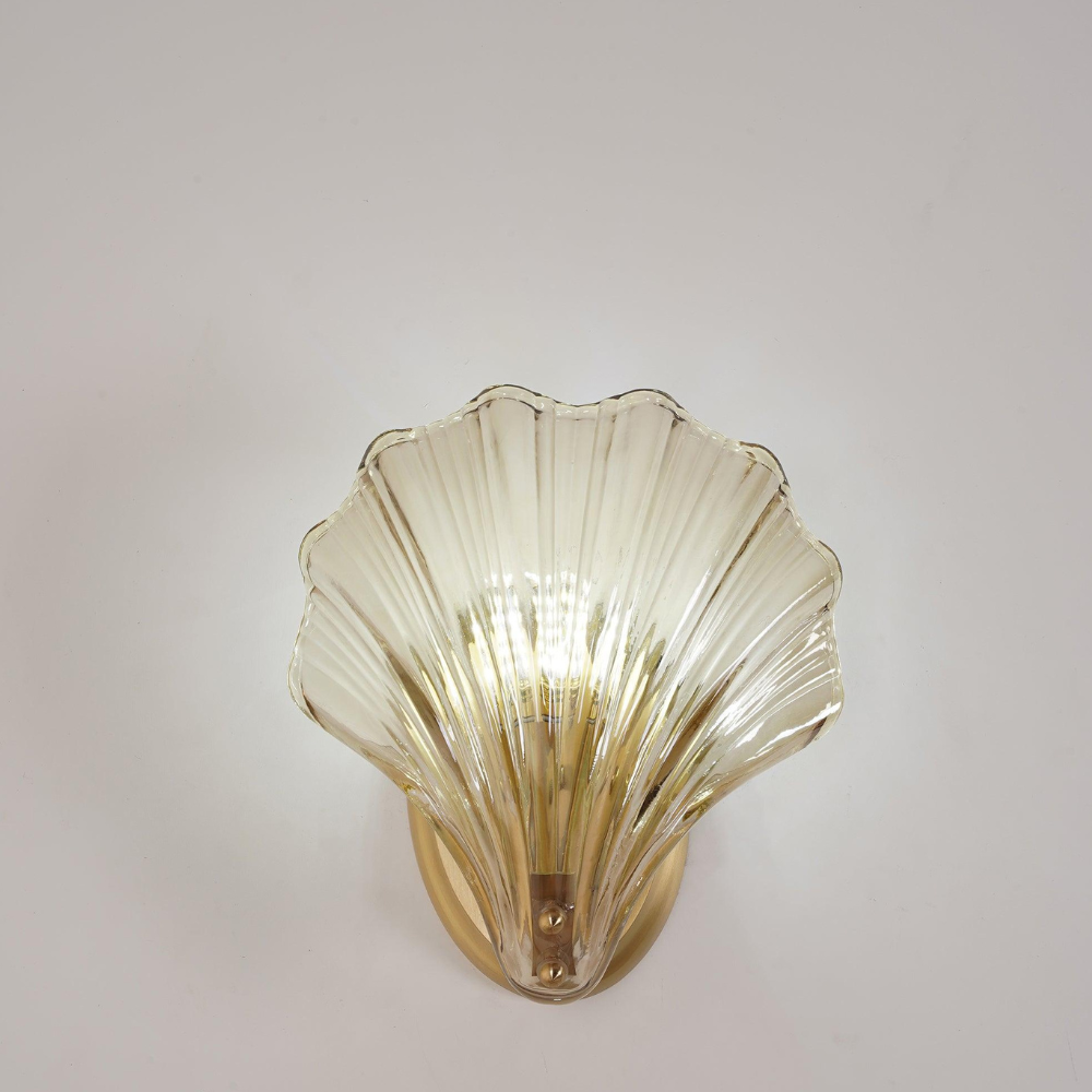 Shell Glass Wall Sconce with Scalloped Ribbed Shade - Coastal Art Deco