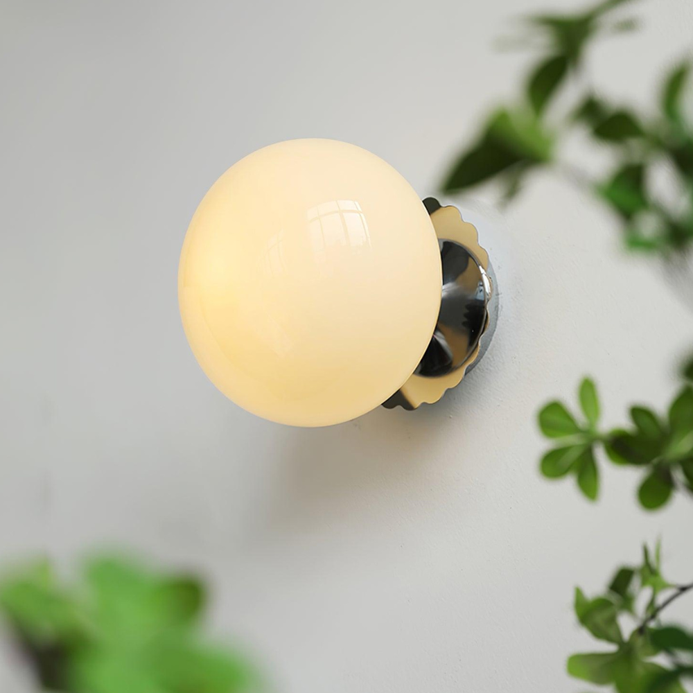 Frosted Sphere Wall Light with Metallic Base - Modern Vintage Design