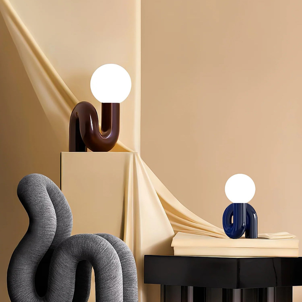 Curved Resin Accent Lamp with White Globe - Playful Contemporary Decor