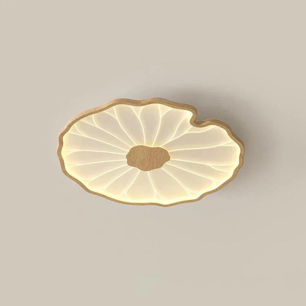 Flush Mount Ceiling Light with Wood Tone - Minimalist Japandi Botanical