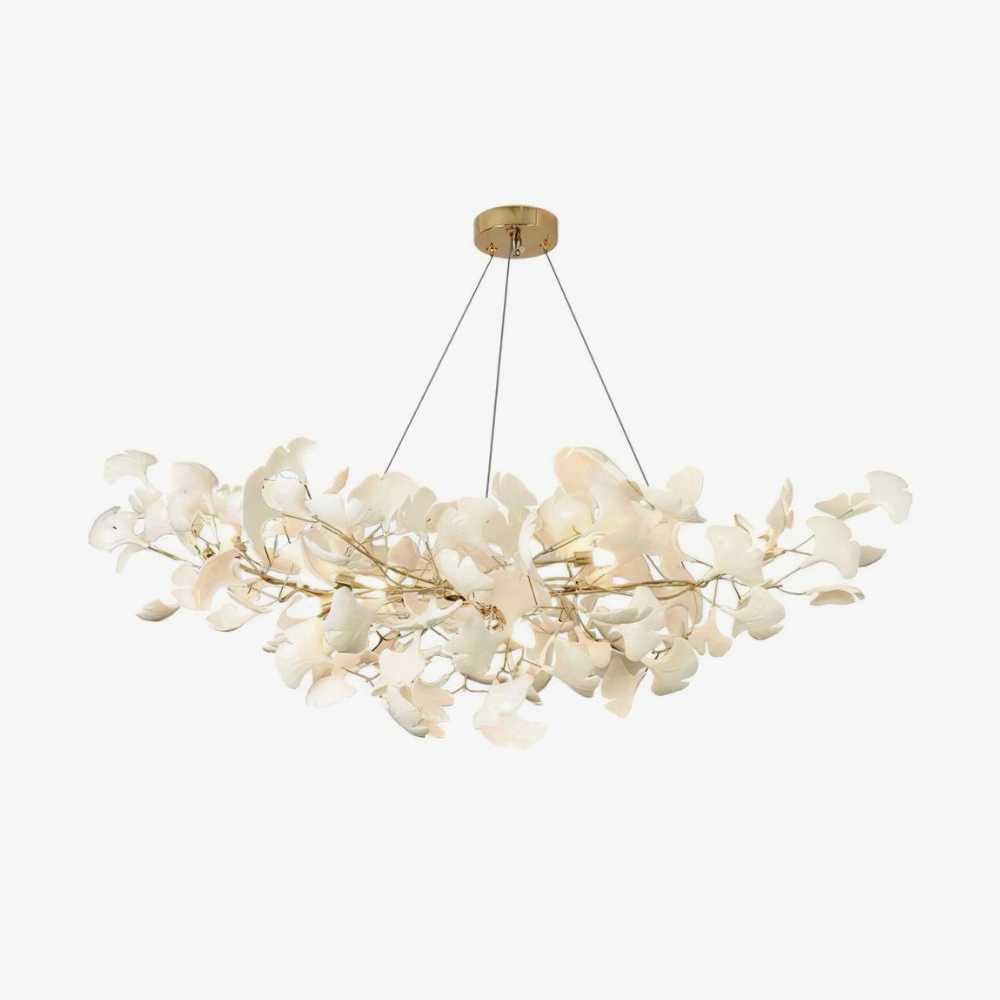 Sputnik-Kronleuchter mit Keramik-Ginkgoblättern – Moderner Art Deco