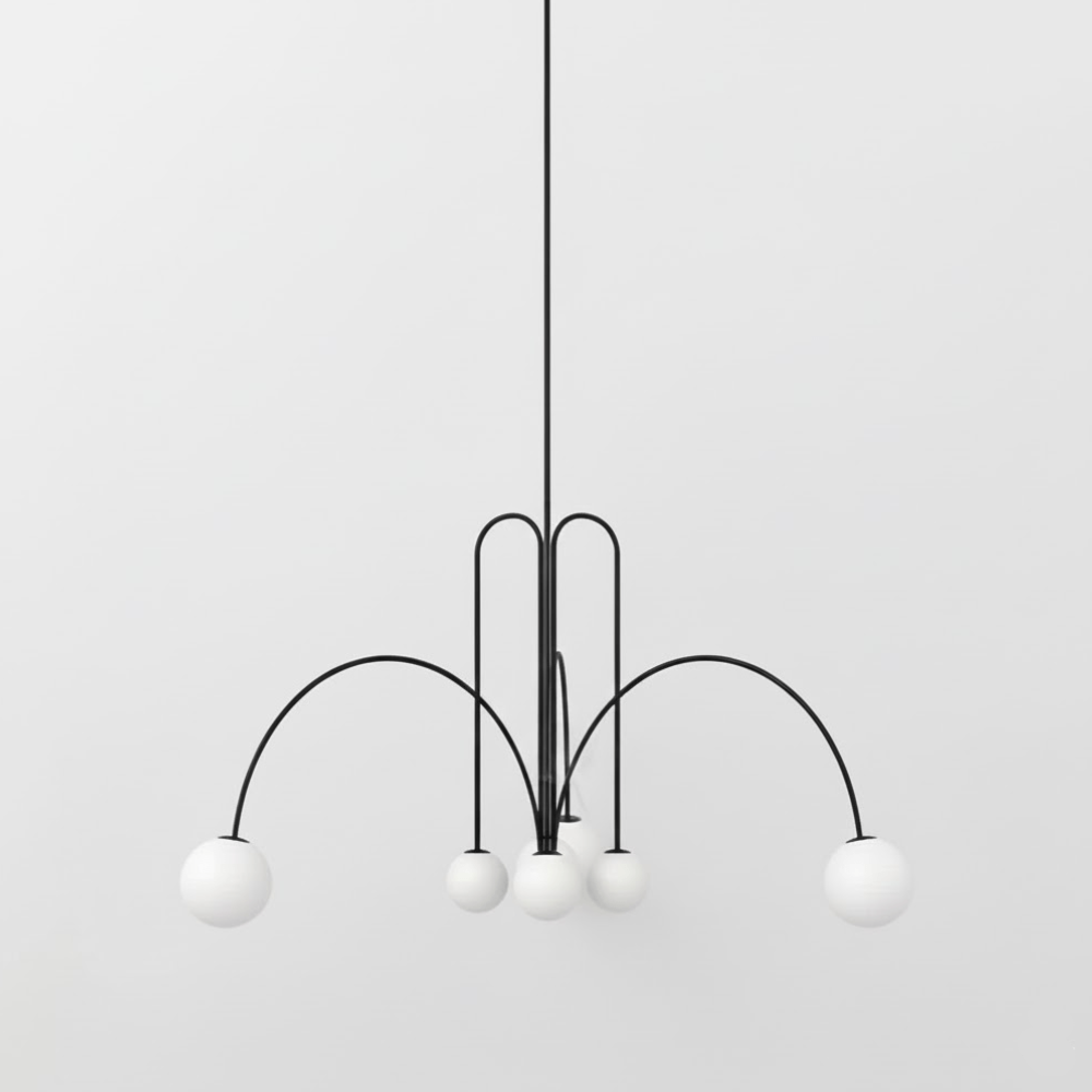 Chandelier with Arched Arms and Frosted Globes - Modern Mid Century