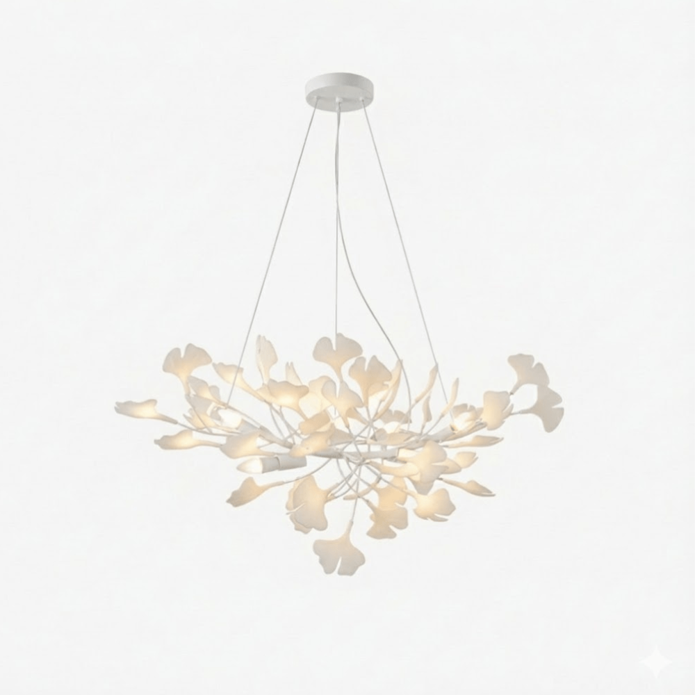 Sputnik-Kronleuchter mit Keramik-Ginkgoblättern – Moderner Art Deco
