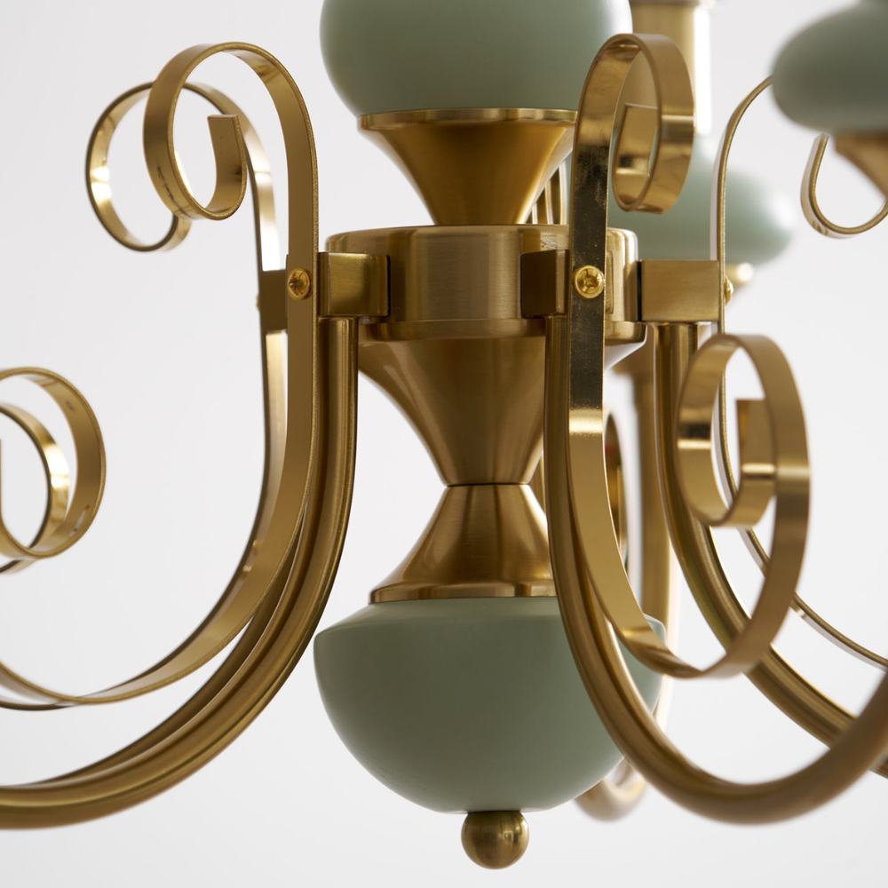 Chandelier with Milky Glass Globes and Scrollwork Frame - Vintage French Style