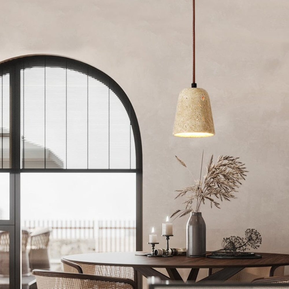 Suspension style travertin Wabi-Sabi avec bois massif - Décor moderne et naturel