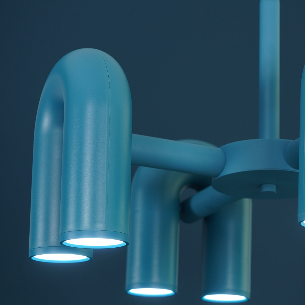 Moderner U-förmiger modularer Kronleuchter – skulpturale Bogen-Röhren-Pendelleuchte