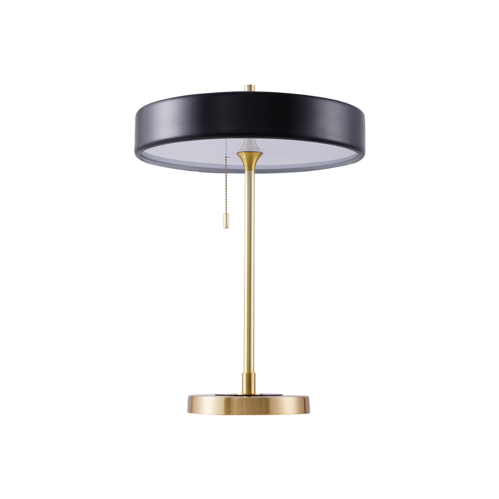 Tischlampe aus gesponnenem Metall mit Zugkette und Acryl-Diffusor – Industrial