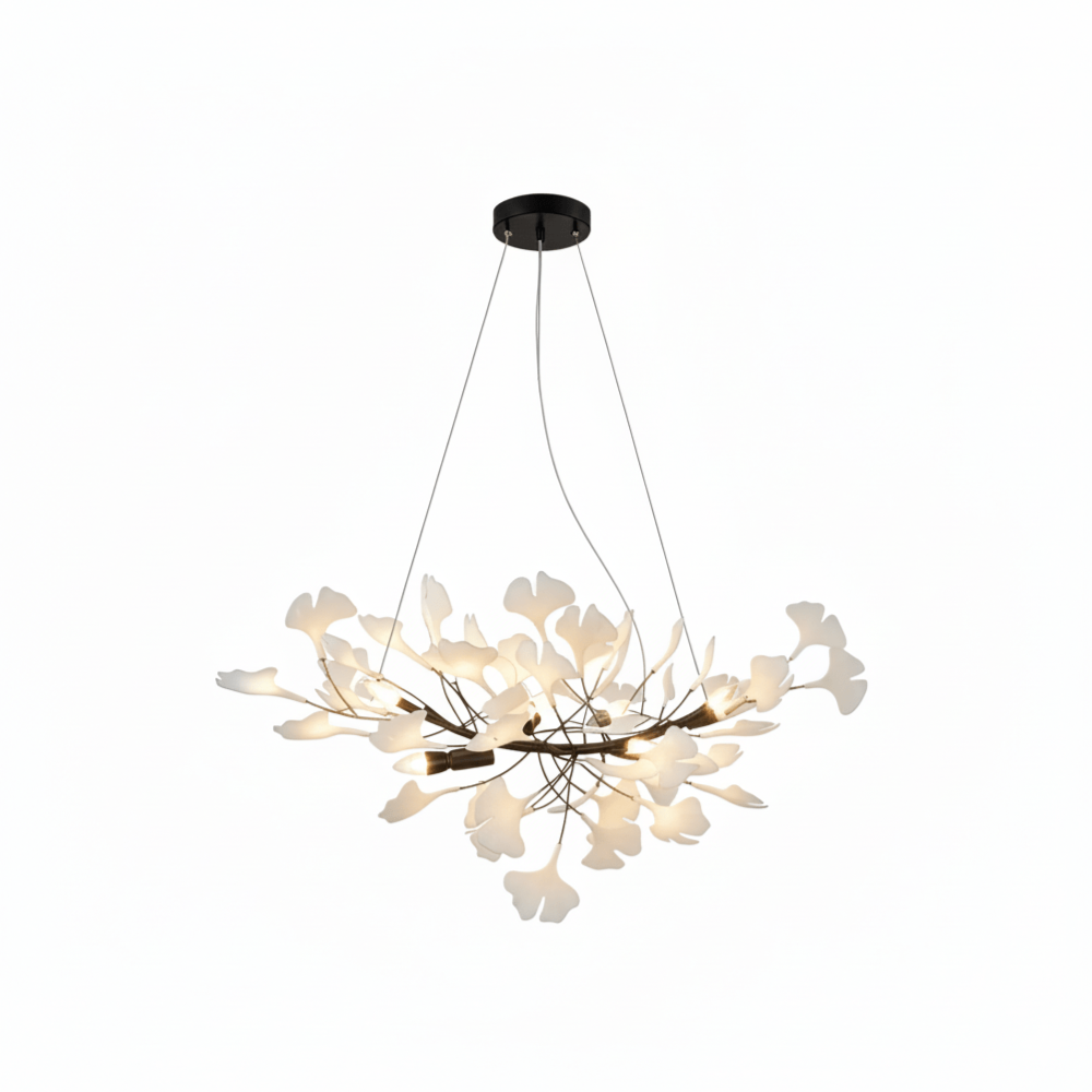Sputnik-Kronleuchter mit Keramik-Ginkgoblättern – Moderner Art Deco
