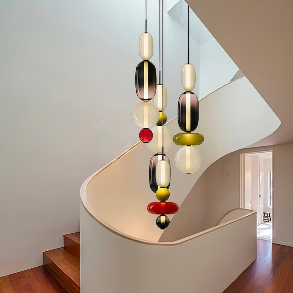 Gestapelte Glas-Hängeleuchte mit geometrischen Ebenen – Art-Déco-Stil