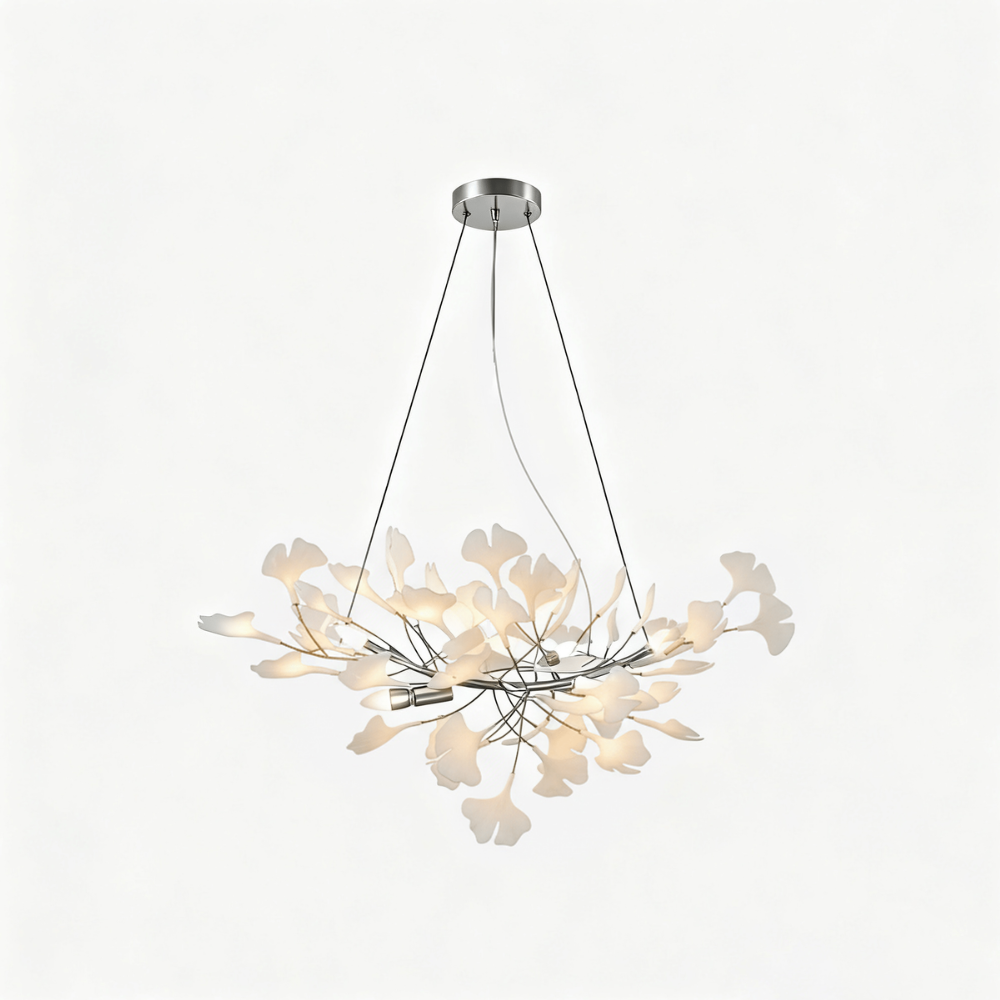 Sputnik-Kronleuchter mit Keramik-Ginkgoblättern – Moderner Art Deco