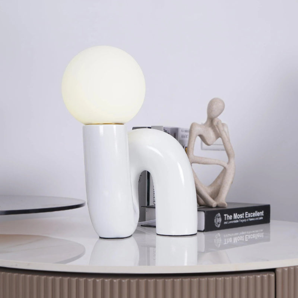 Curved Resin Accent Lamp with White Globe - Playful Contemporary Decor